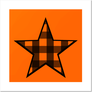 Orange and Black Buffalo Plaid Star Posters and Art